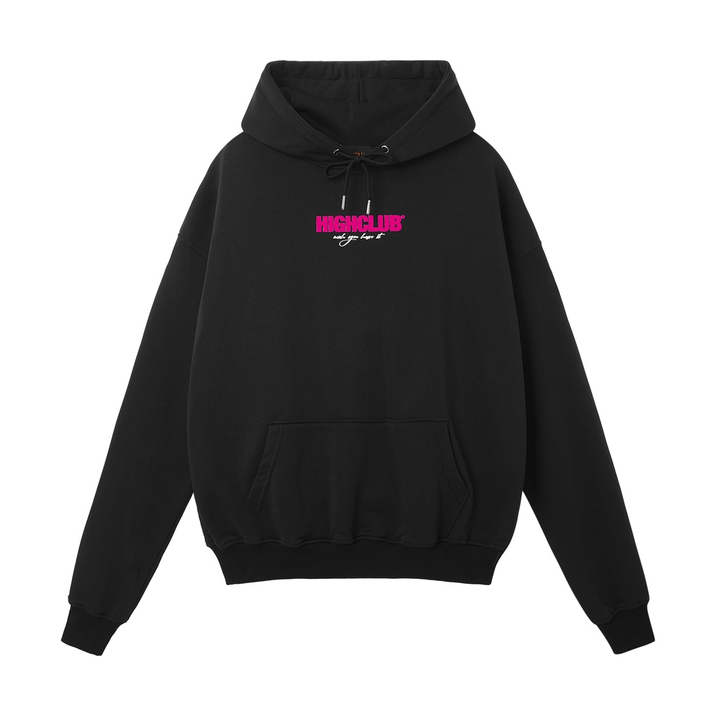 Áo Hoodie BASIC Mũ Trùm Đen/Hồng Neon Nỉ Cotton - HIGHCLUB Brand Chính Hãng