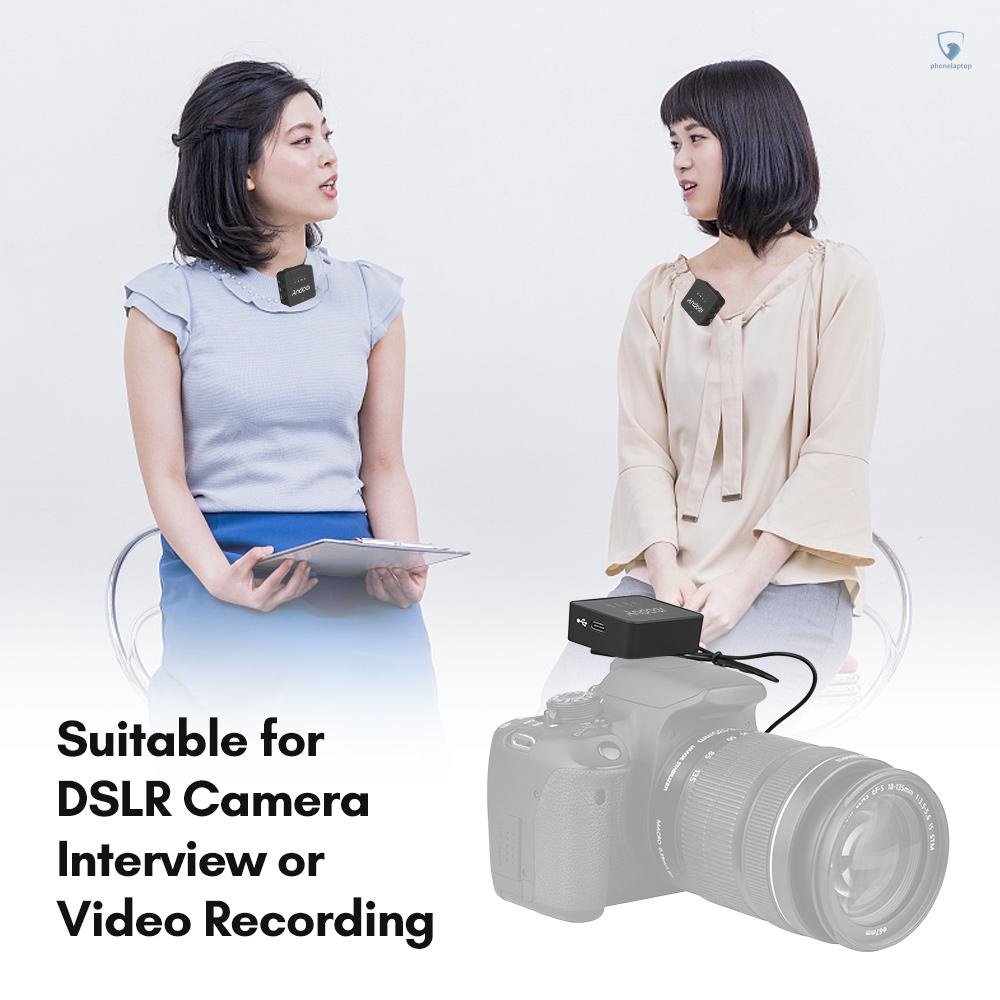 Micro Không Dây Andoer One-Trigger-Two 2.4G (2 Bộ Phát + 1 Đầu Nhận) Max.30M Hiệu Quả Cao Kèm Cáp Âm Thanh TRS &amp; TRRS