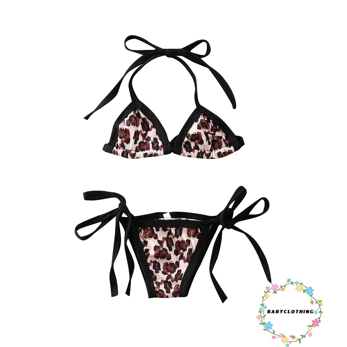 Set Bikini Hai Mảnh Họa Tiết Da Báo Dễ Thương Cho Bé Gái