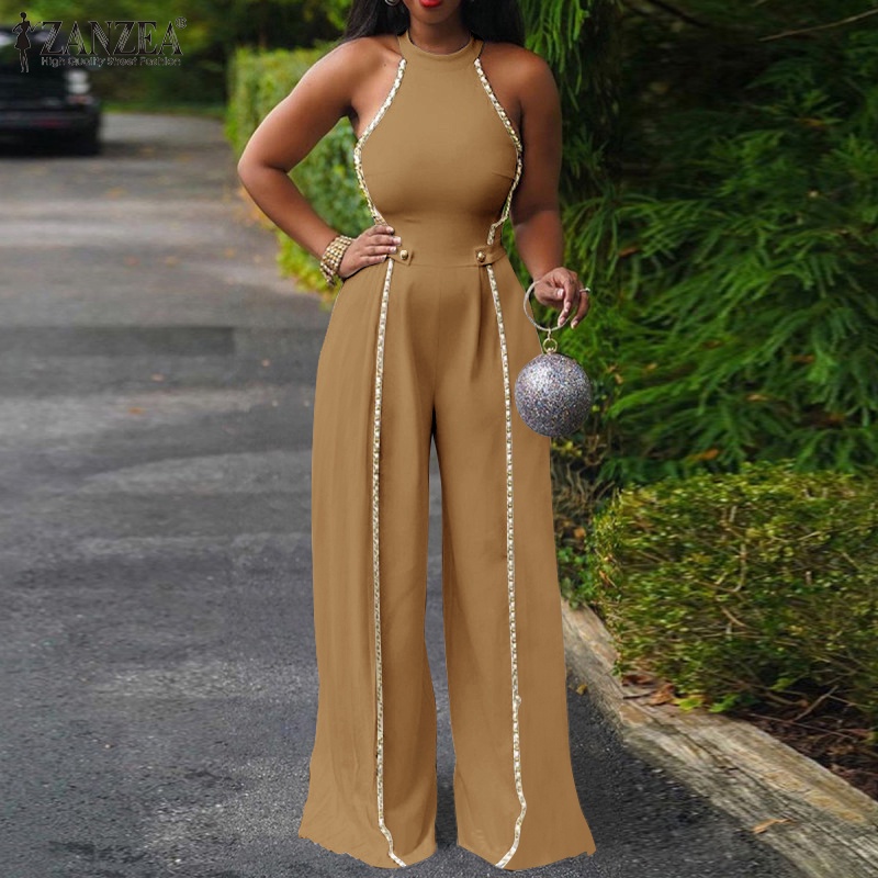 Zanzea Bộ Áo Liền Quần Ống Rộng Có Túi Phong Cách Đường Phố Châu Âu Thời Trang Cho Nữ