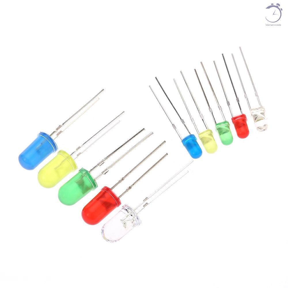 300 cái 3mm 5mm Màu các loại Điốt phát quang LED 2 chân khuếch tán Bộ với 5 màu Linh kiện điện tử♠