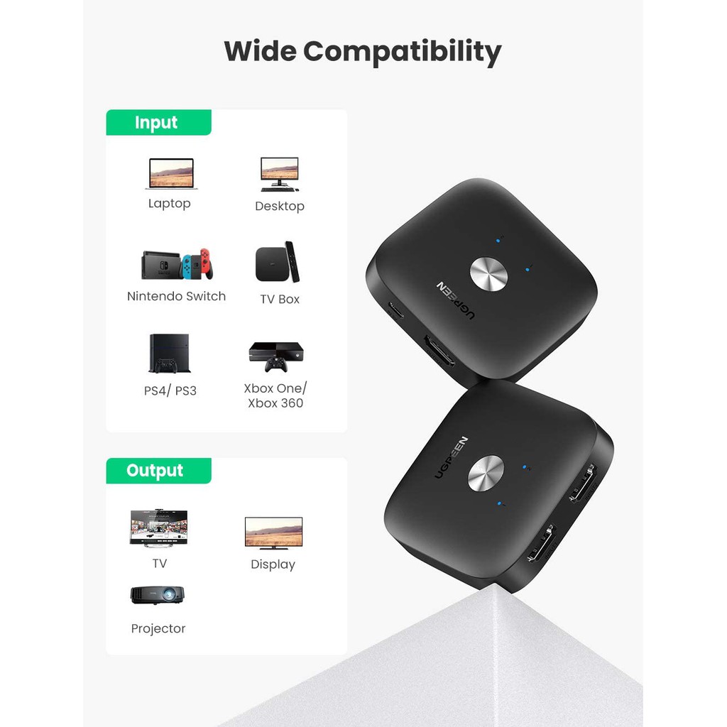 Bộ Chuyển Mạch 2 Chiều HDMI UGREEN CM333 80126 - Hàng phân phối chính hãng