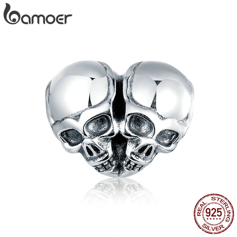 Hạt charm BAMOER SCC1519 bằng bạc 925 hình trái tim kiểu đầu lâu phong cách punk thời trang cá tính