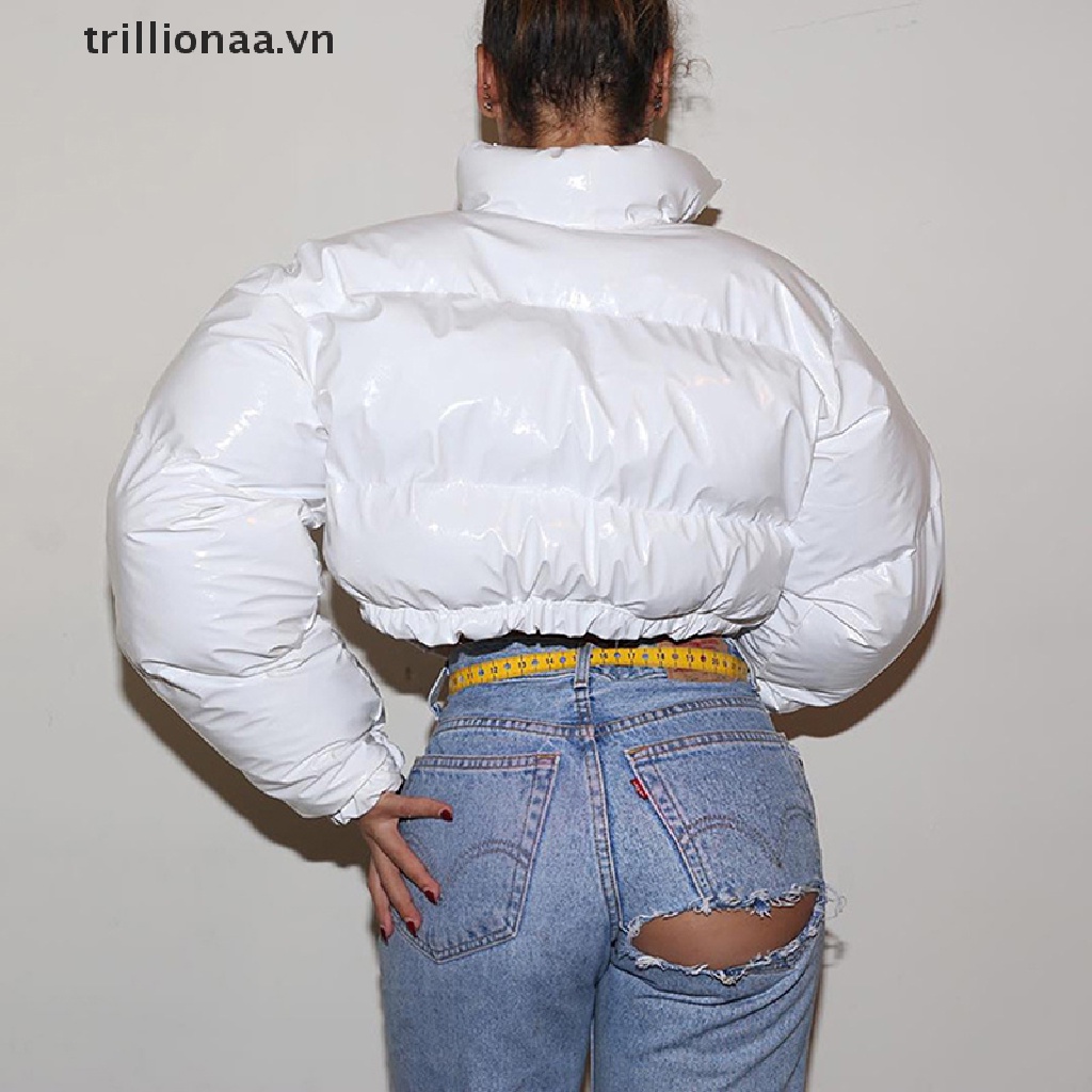 Trillionaa Áo Khoác Phao Da PU Màu Hồng Bóng Ấm Áp Dễ Thương Có Khóa Kéo Thời Trang Mùa Đông Cho Nữ