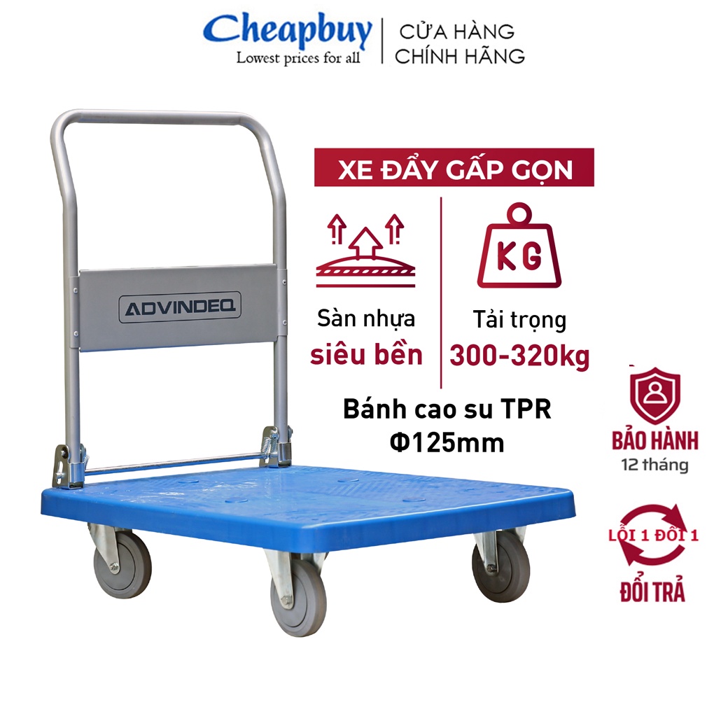 Xe đẩy hàng gấp gọn 4 bánh nhập khẩu ADVINDEQ, bánh xe chống ồn, chính hãng bảo hành 1 năm