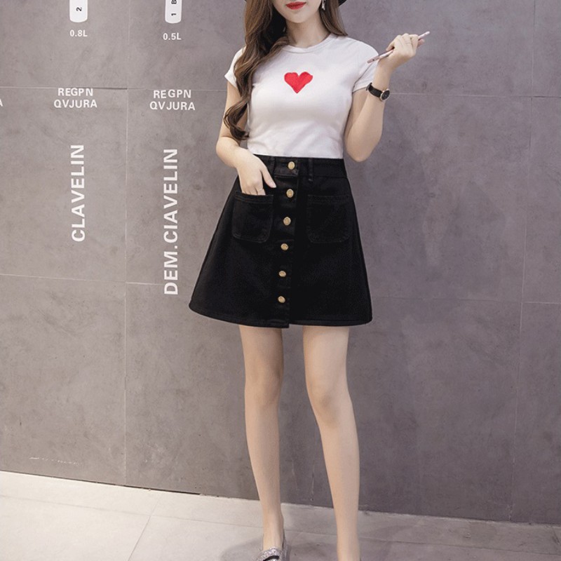 Chân váy Jeans chữ A phối nút thời trang