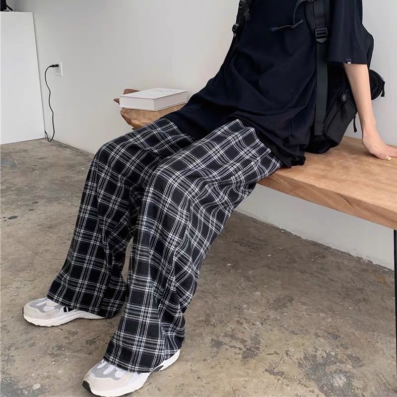 Quần ống rộng kẻ caro Lylyshop,  quần ống suông họa tiết kẻ caro form rộng Unisex - quần kẻ 045 | BigBuy360 - bigbuy360.vn