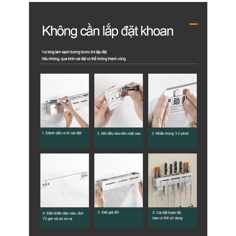 Giá kệ để cài dao thớt treo đồ dùng nhà bếp dán tường đa năng bằng Inox không rỉ sét