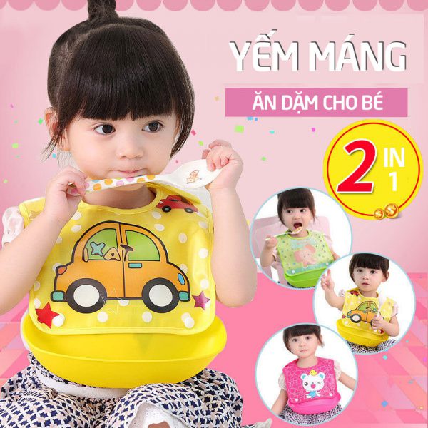 Yếm Ăn Dặm BLW Có Máng Yếm Silicon Chống Thấm Cho Bé Tập Ăn Dặm Tiện Dụng Bông Bi Kids Store