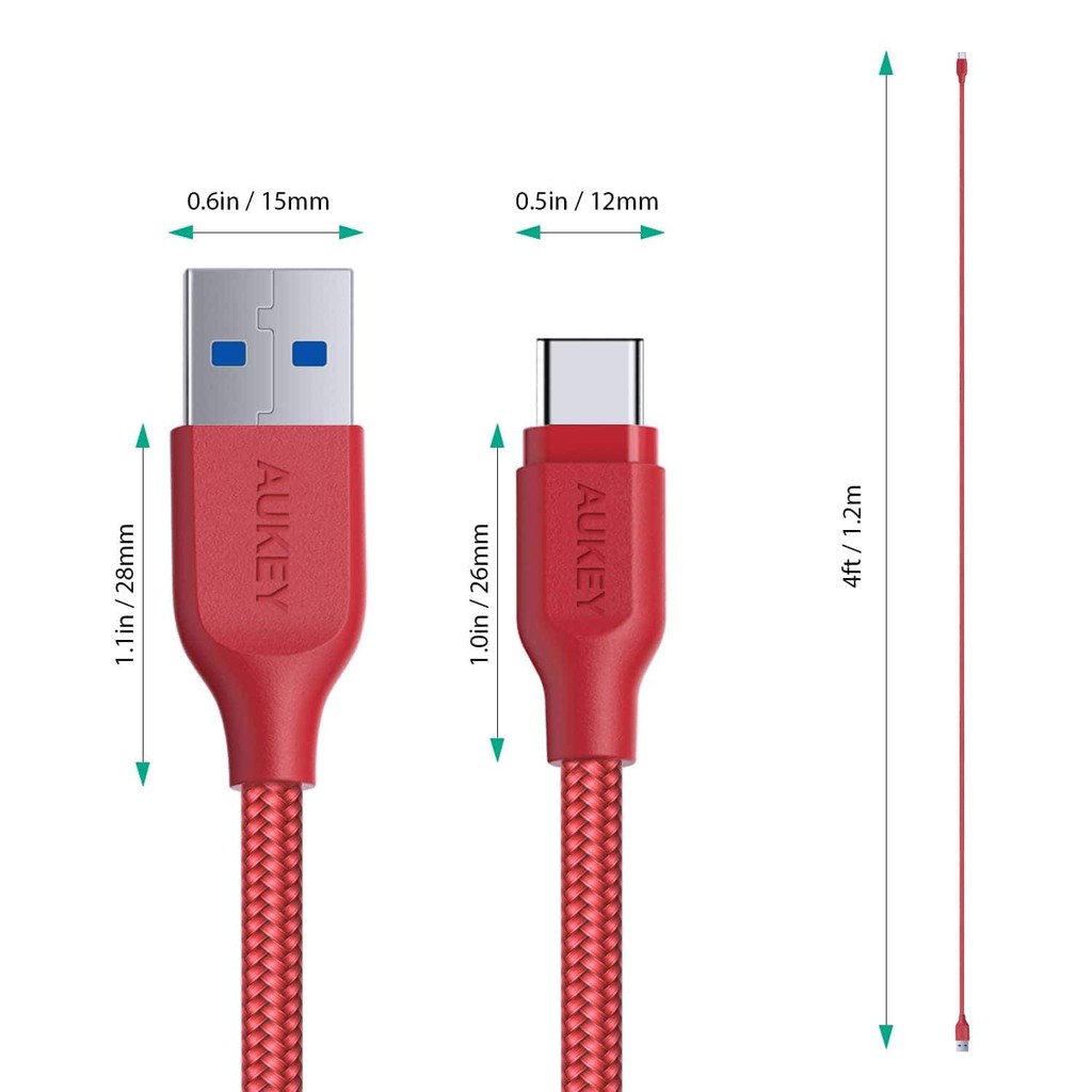 [Freeship toàn quốc từ 50k] Cáp Sạc Type C Aukey Nylon Gen1 USB ra USB C 3.1 1.2m - CB-AC1