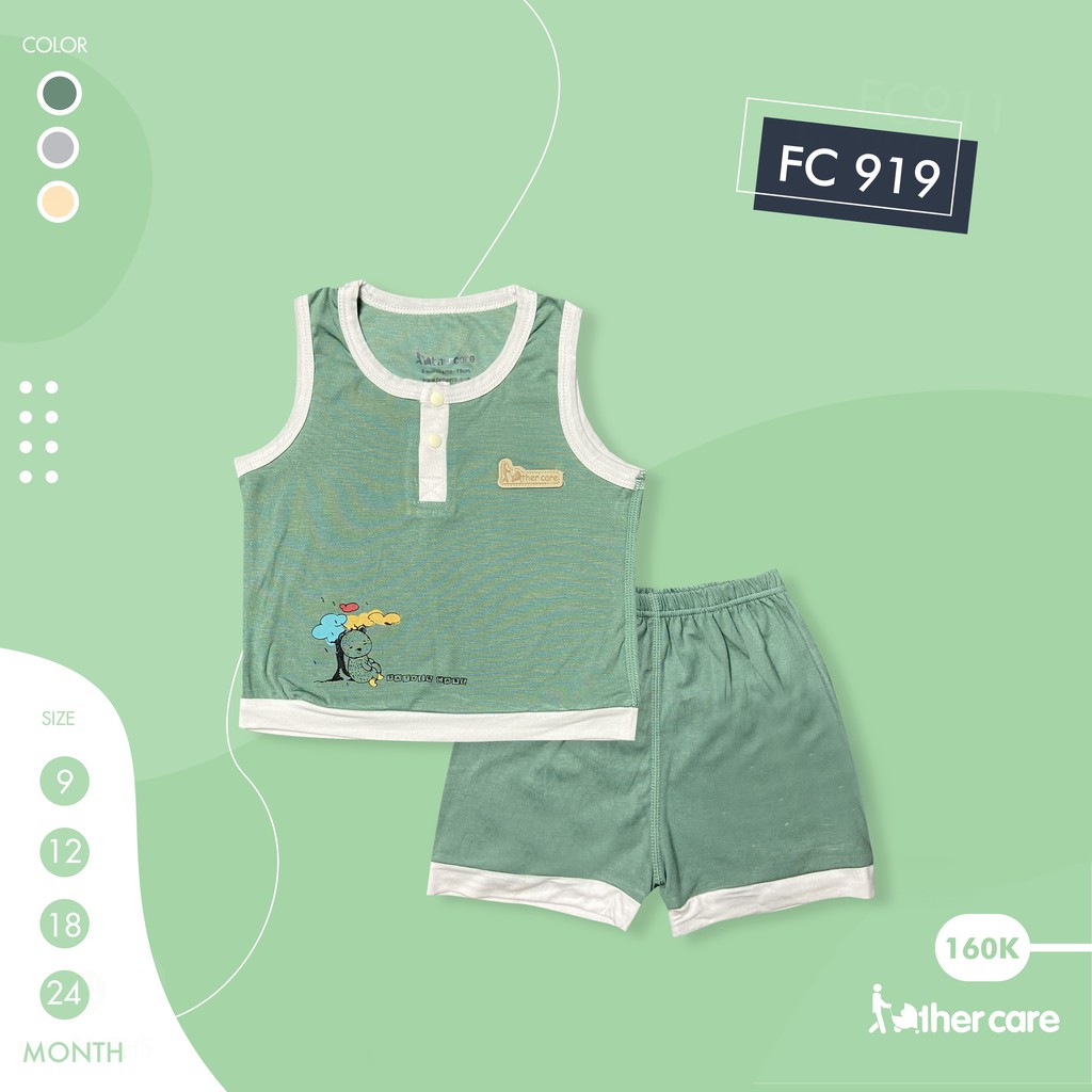 Bộ Quần áo trẻ em FatherCare Ba lỗ Nẹp trụ - Gấu &amp; Cây FC919