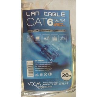 Dây mạng Vcom cat6 mạ vàng 24k bấm sẵn 2 đầu 20m