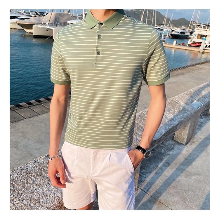 Áo phông Polo cộc tay kẻ ngang nam Cotton Monday25