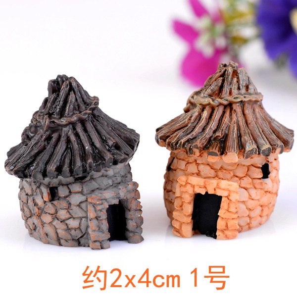 Tiểu cảnh mini ❤️ Mô hình nhà cổ mái rơm Zakka 1-2-3 gian trang trí sen đá, sân vườn, bể cá, bể terrar