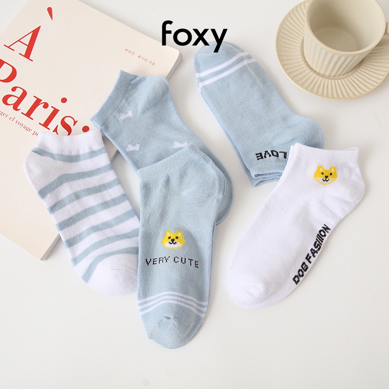 Tất Nữ Cổ Ngắn In Hình Chó Shiba Phong Cách Nhật Bản Foxy - FOS010