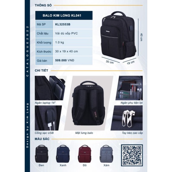 BALO LAPTOP KIM LONG 3 MẪU 15.6INCH