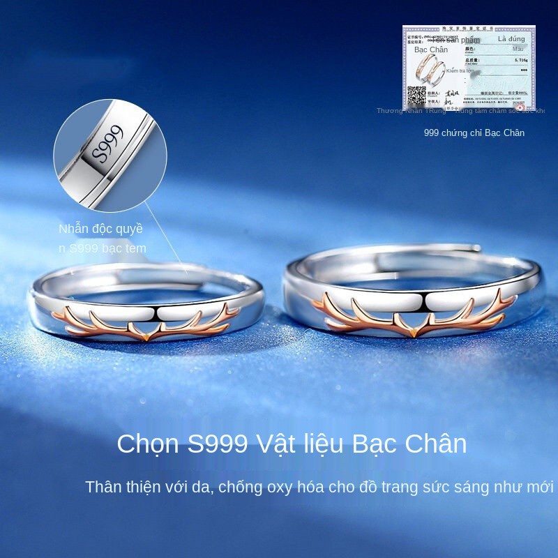 Yilu có cho bạn chiếc nhẫn cặp đôi nữ và nam bằng bạc 999 sterling không phai chữ thủy triều kỷ niệm quà tặng ngày