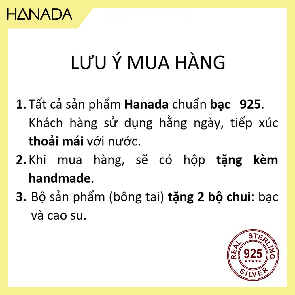 Trang Sức Bạc Hanada, Khuyên Tai Bạc,  Bông Tai Bạc Ý 925 Cao Cấp Đính Đá Cá Tính Dễ Thương