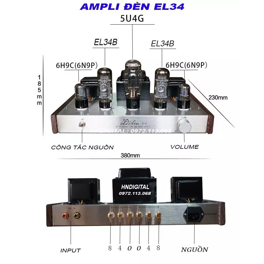 [Mã ELHACE giảm 4% đơn 300K] Ampli đèn EL34 hãng Oldchen công suất 10w/ 1 kênh chất âm mềm mại