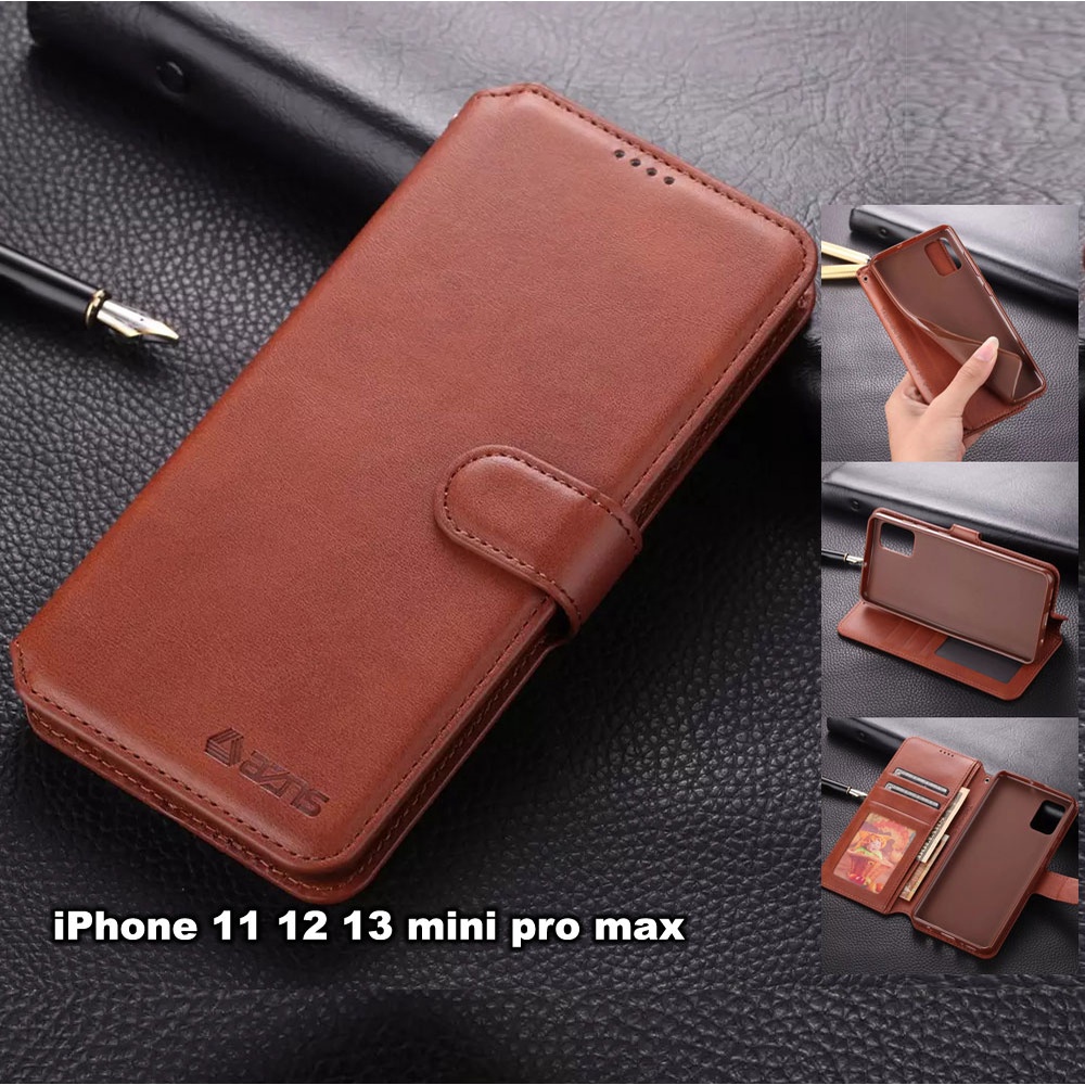 Bao da ốp lưng điện thoại iPhone 11 12 13 mini pro max x xs max kèm ví ngăn để tiền, ảnh, thẻ, khóa nam châm - azns