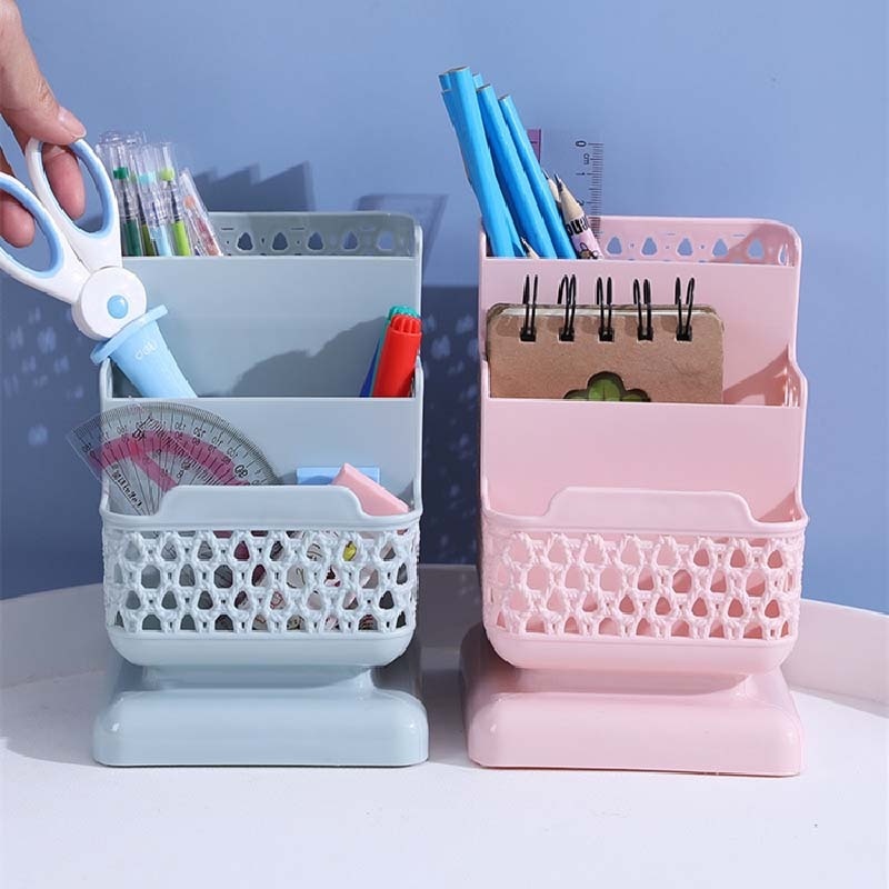 1 Hộp Đựng Bút 3 Ngăn Bằng Nhựa Giả Mây Đan Đa Năng Để Bàn Tiện Dụng Màu Sắc Ngẫu Nhiên