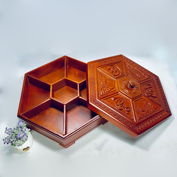 HỘP ĐỰNG BÁNH MỨT GỖ HƯƠNG NAM PHI - CHẠM PHÚC LỘC THỌ - HÀNG LOẠI 1
