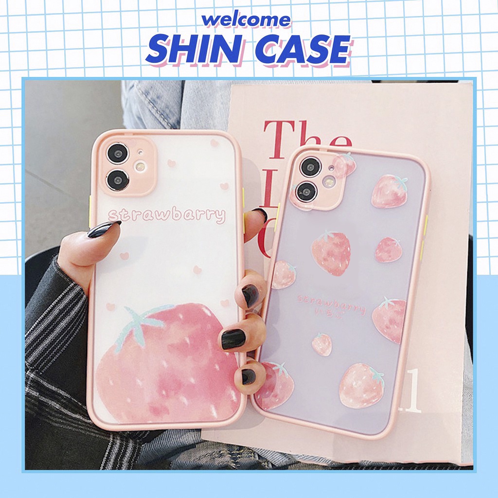 Ốp lưng iphone Mứt dâu nhám viền nổi cong 6/6plus/6s/6splus/7/7plus/8/8plus/x/xr/xs/11/12/13/pro/max/plus/promax