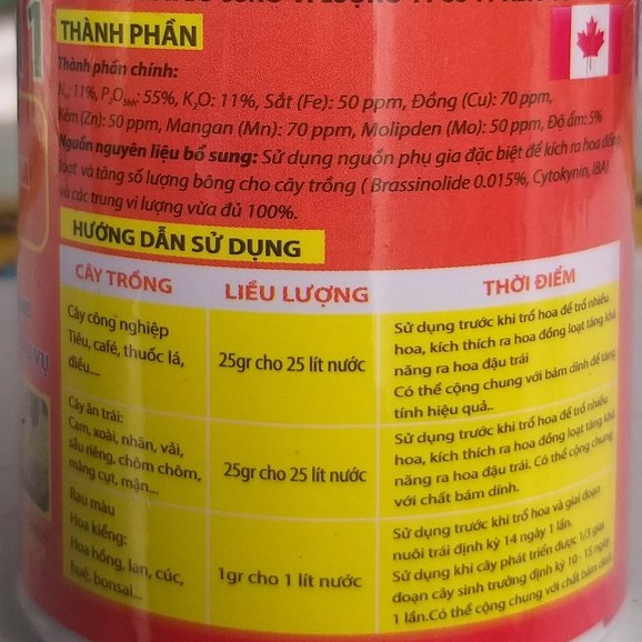 Kích Ra Hoa, Tạo Mầm Hoa - Phân Bón Siêu Lân 11-55-11 (100g), Phân bón lá siêu ra hoa đậu trái