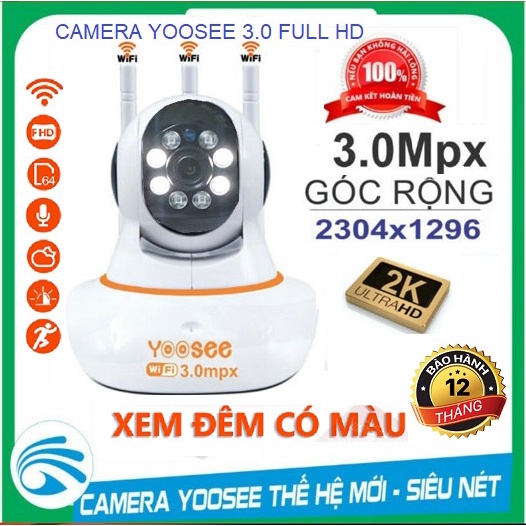 Camera Yoosee Full HD 3 râu có màu ban đêm - Báo động - quay 360 - kết nối không dây - thẻ nhớ chính hãng