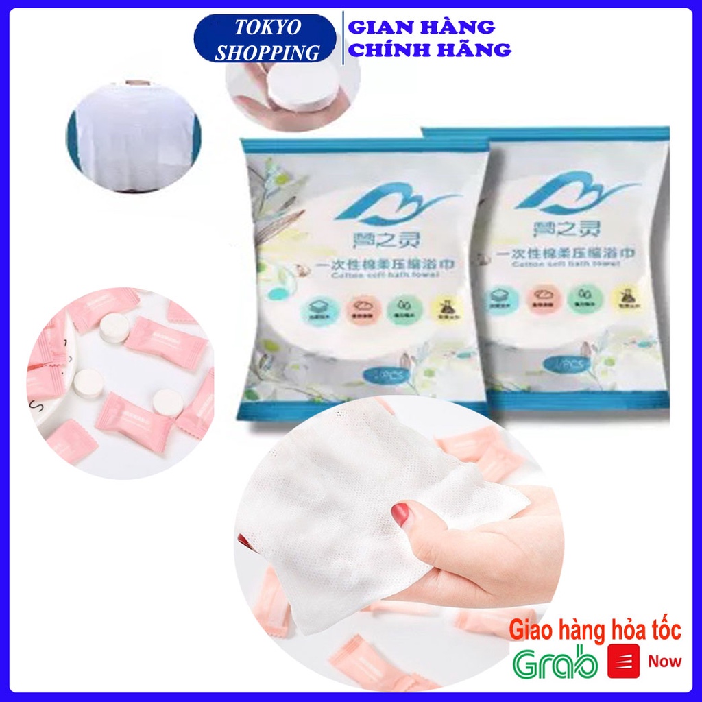 Khăn tắm, khăn mặt nén du lịch bằng cotton dạng viên tiện lợi size 70*140 cm