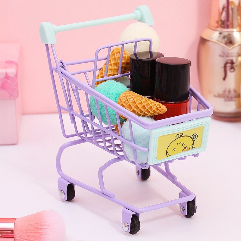 Xe Đẩy Siêu Thị ❤️ Xe Đẩy Đồ Chơi Mini Chất Liệu Thép Không Rỉ Trang Trí Bàn Học