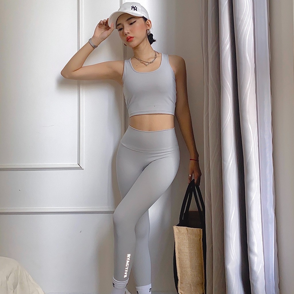 Quần legging thể thao dáng lửng RYACTIVE - MEDIUM LEGGING Light grey