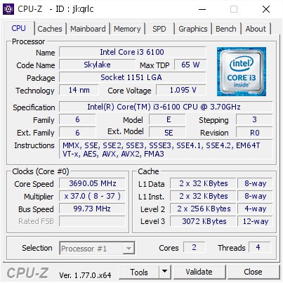 CPU Intel Core i3 6100 3.7 GHz I3-6100 Socket 1151 Skylake 21