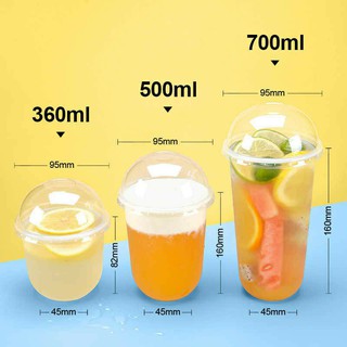 50 cốc nhựa chữ U 500ml kèm nắp cầu