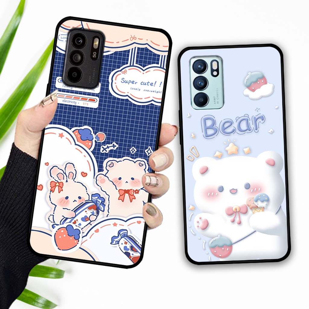 Ốp lưng Oppo Reno 6 / Reno 6Z 5G  in hình caro gấu thỏ dễ thương
