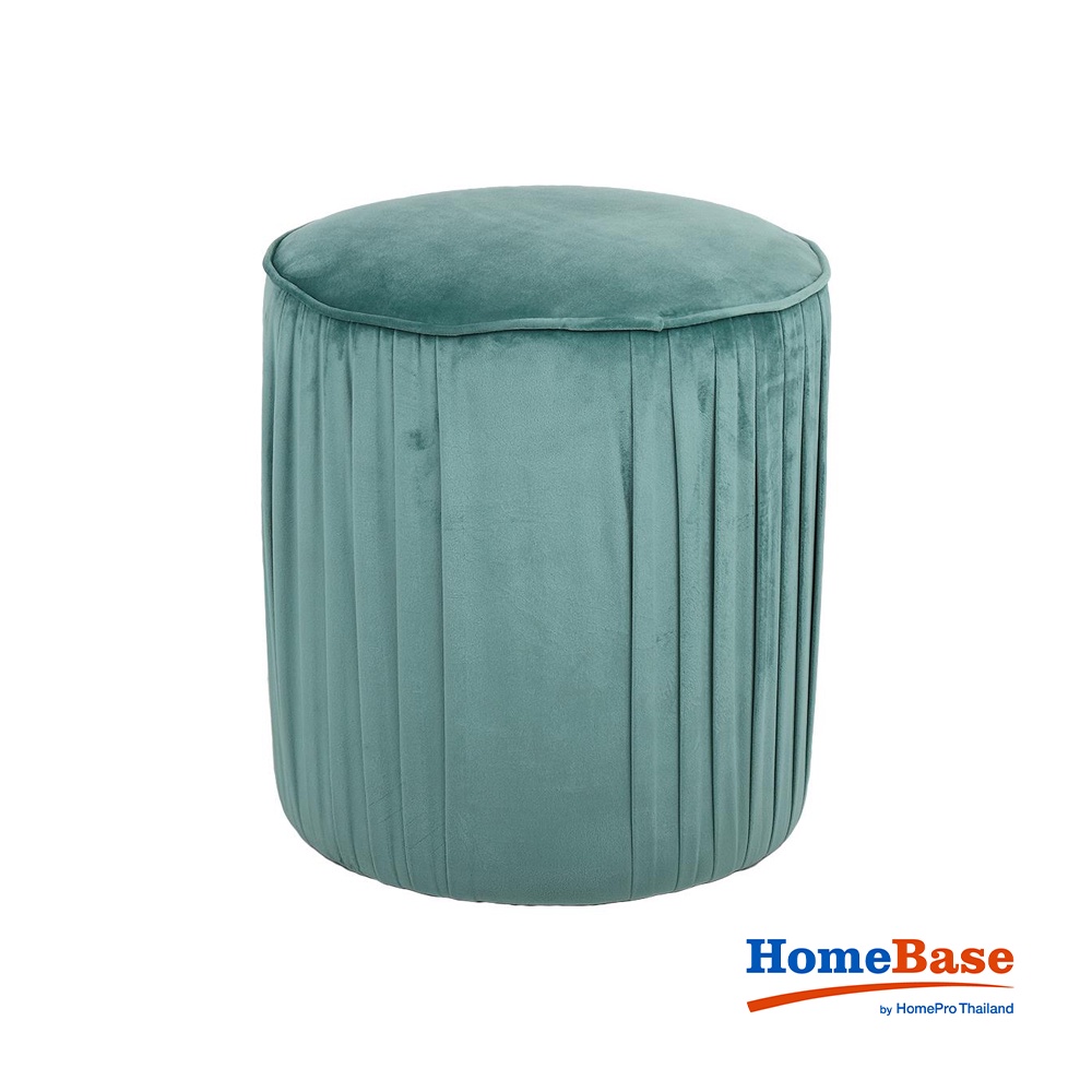 HomeBase FURDINI Ghế đôn tròn bằng gỗ bọc vải cao cấp có đệm lót mousse W38xH38xD40cm màu xanh lá