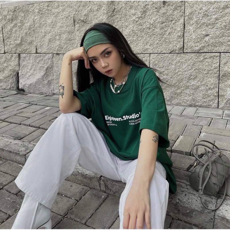 Áo Thun Tay Lỡ Unisex EIGHTEEN màu ĐEN/KEM/XANH  /Nam nữ unisex/ Áo phông cổ tròn form rộng ❤️