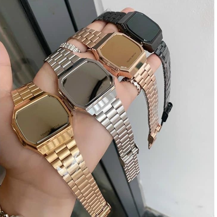 Đồng Hồ Điện Tử Unisex Touch Watch Dây Thép Cao Cấp, Mặt Tráng Gương, Đèn Led Cảm Ứng - Mẫu Hot 2021