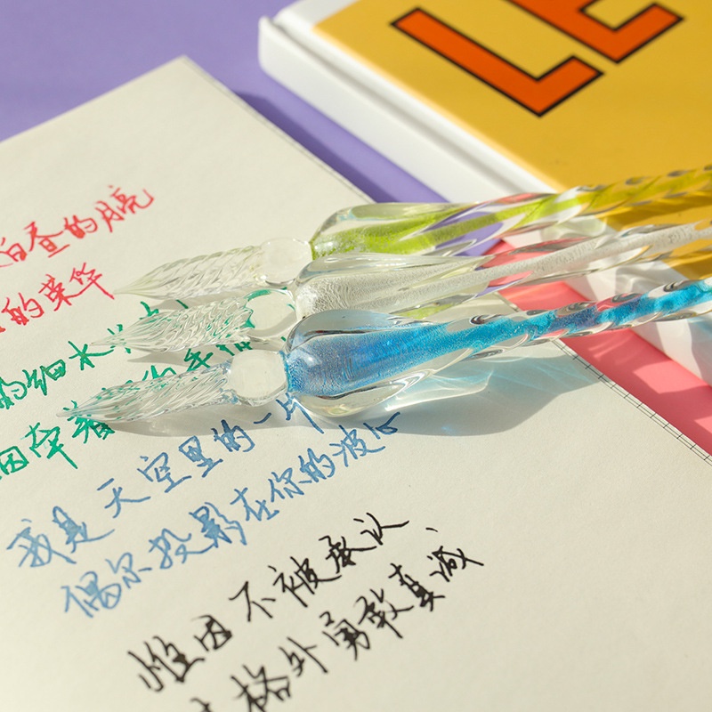 Bộ Bút Máy Chấm Mực Bằng Thủy Tinh Pha Lê Thời Trang Dùng Làm Quà Tặng Cho Học Sinh