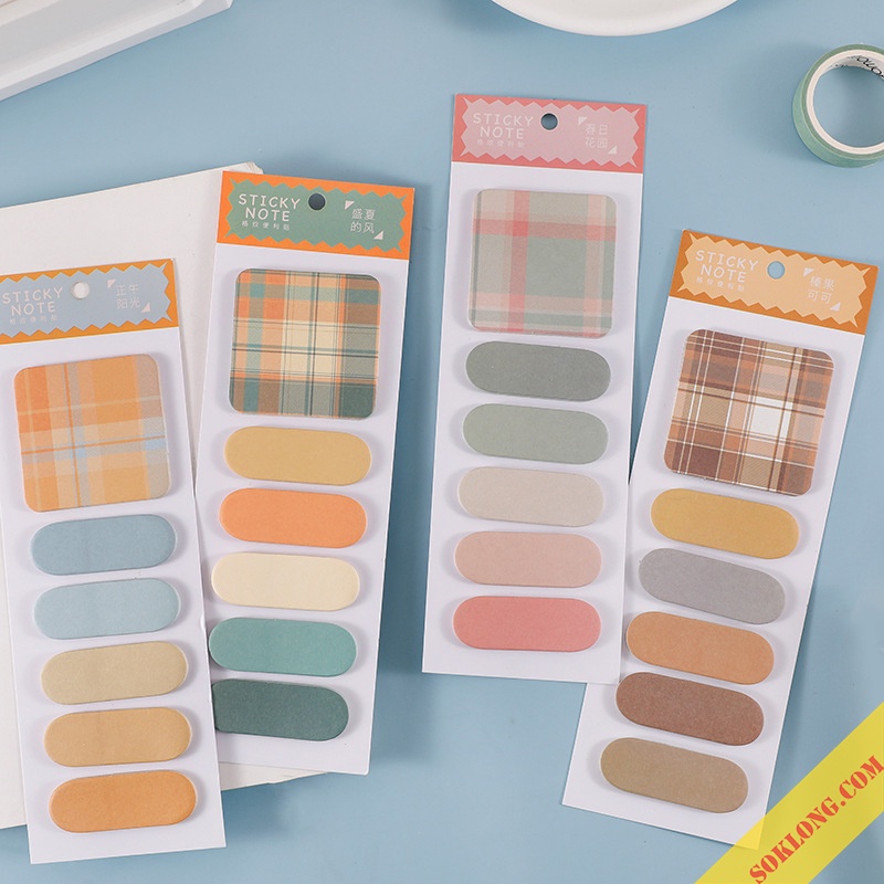 [Mã LIFEB04ALL giảm 10% tối đa 15K đơn 0Đ] Bộ 120 giấy note màu Pastel tập ghi chú caro trang trí sổ tay, planner NO04