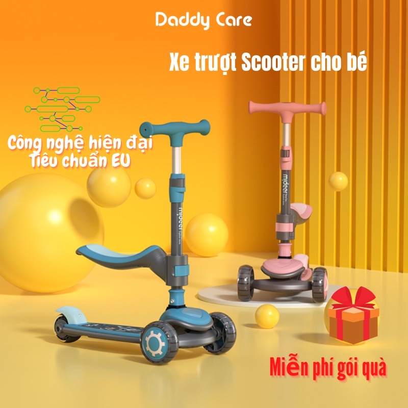 Xe Scooter cho bé, Xe trượt scooter 3 bánh phát sáng có ghế ngồi cho bé trai và bé gái 2,3,4,5,10 tuổi Mideer scooter