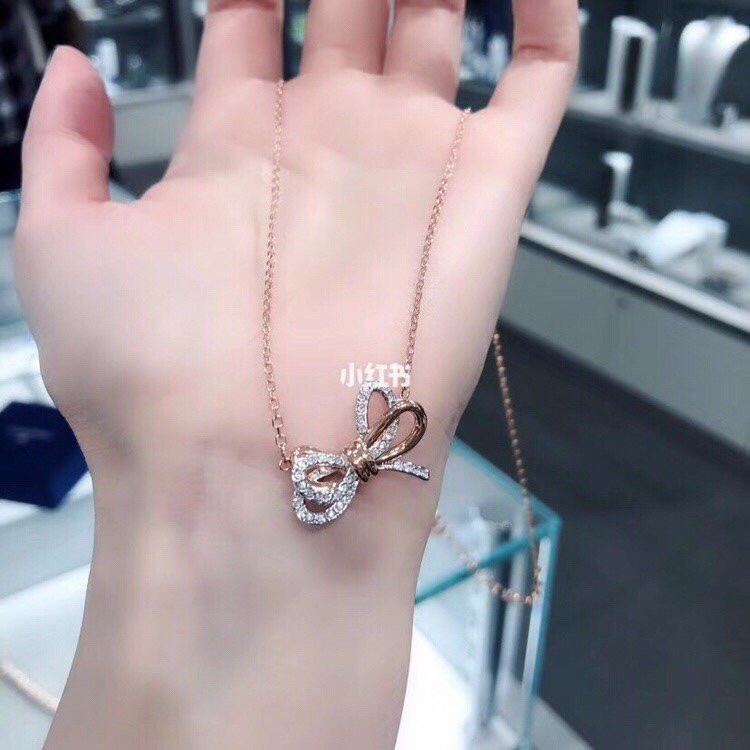 2023 S925 genuine necklace ladies bow two-color crystal pendant clavicle chain 5440636