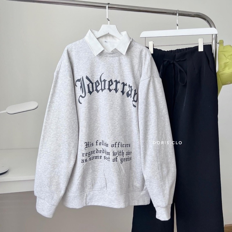 Áo Sweater In Chữ Thái Màu Xám-Áo Nỉ cổ Tròn From Rộng Unisex Mặc Đơn Đôi Nhóm Chất Nỉ Dày Dặn