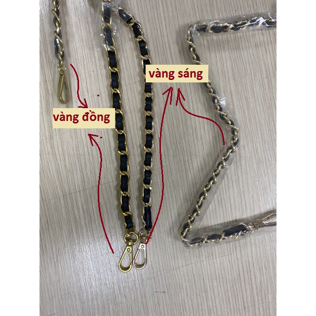 dây da phối xích, dây xích kim loại đeo vai túi xách quai túi