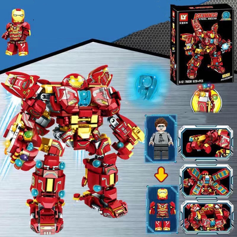 Đồ Chơi Lắp Ráp Xếp Hình Mô Hình Trưng Bày Robot Ironman Hulk Steel Mecha Model LY76038