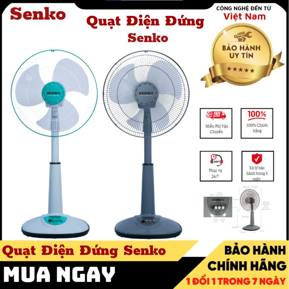 Quạt lửng cây đứng Senko L1638 - công suất 47w - 3 tốc độ gió cực mát không ồn - Bảo hành 12 Tháng