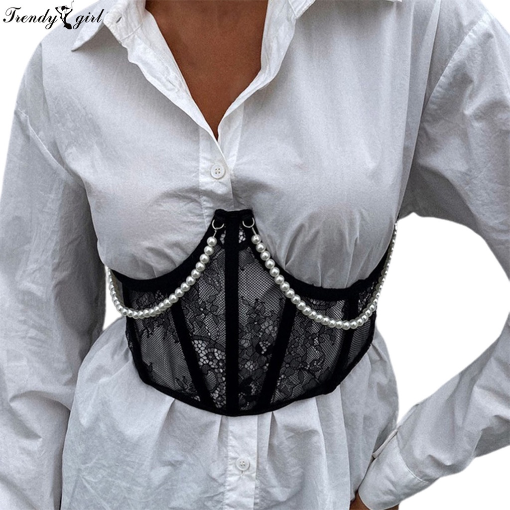 Đai nịt bụng hình chữ U phối ren đính ngọc trai nhân tạo thời trang cho nữ | BigBuy360 - bigbuy360.vn