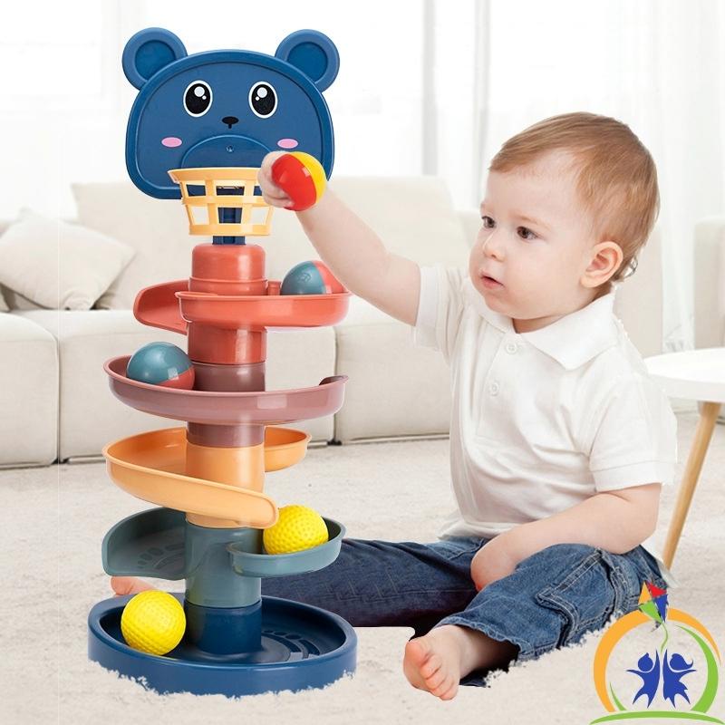Tháp bóng lăn cầu trượt thả bóng xoay tròn KIDONE đồ chơi cho bé đơn giản, sinh động, an toàn KO07