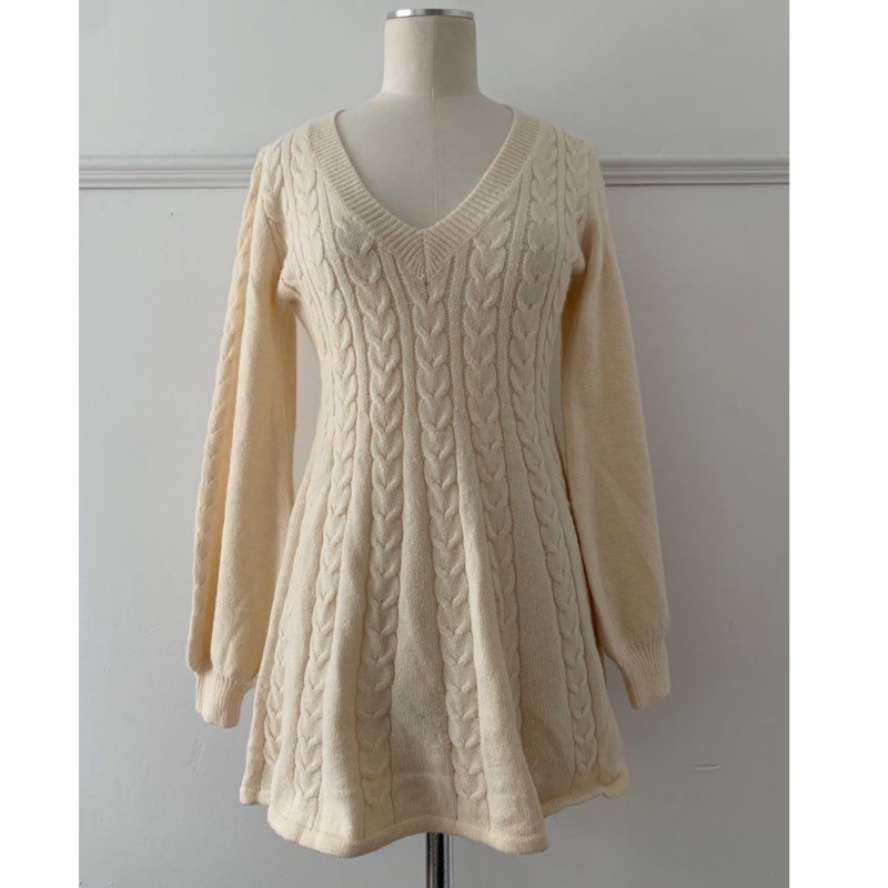 Đầm Dệt Kim Dáng Chữ a Cổ Chữ v Phong Cách Retro Hàn Quốc