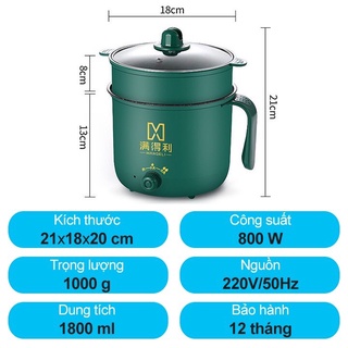 Nồi Điện Mini 2 Tầng Đa Năng Tặng Kèm Khay Hấp ( Chiên, Xào, Nấu ăn, nấu cơm, nấu lẩu mini ) cho 1-2 người